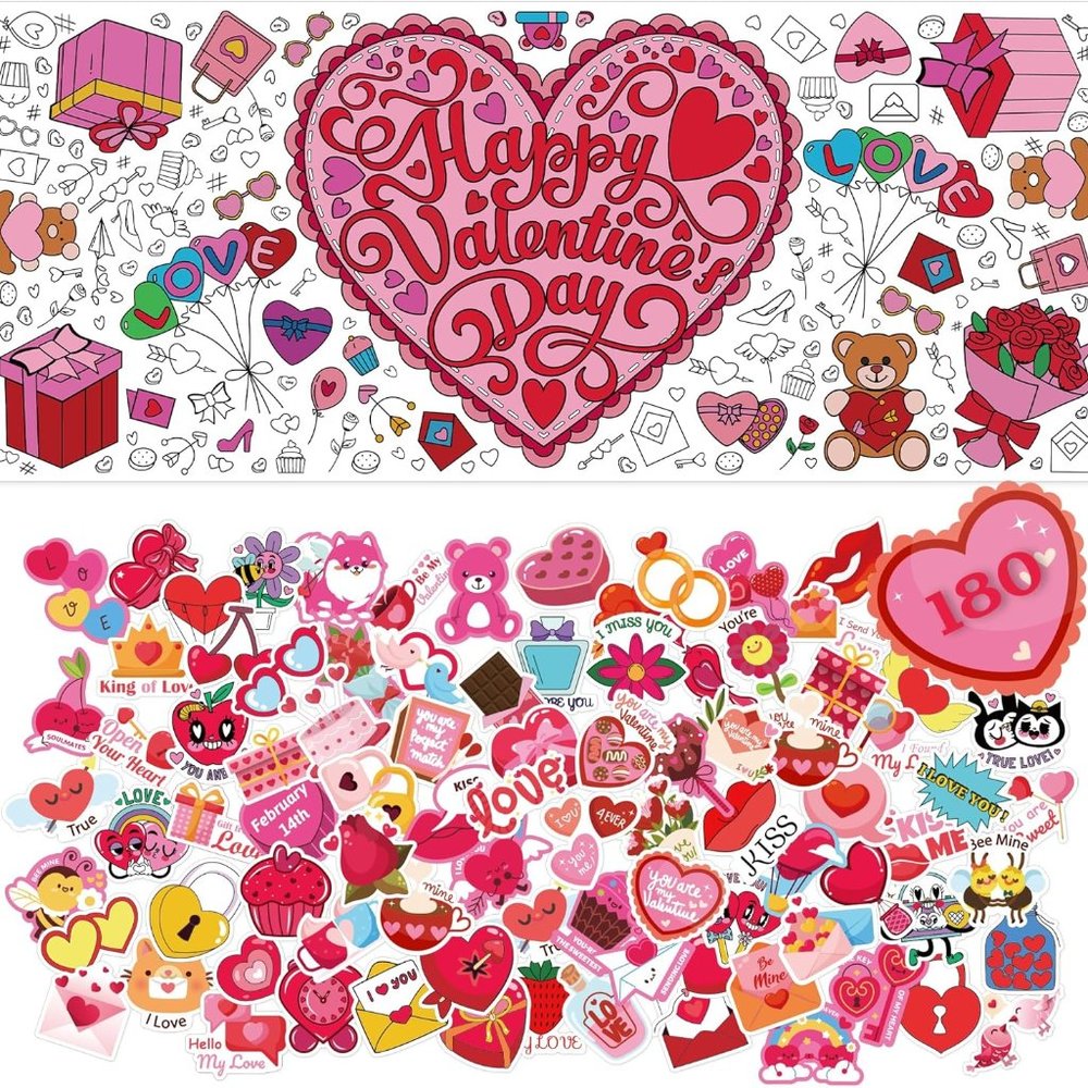 NEW Valentines Stickers with Coloring Tablecloth -Valentines Day Gifts - Picture 3 of 6